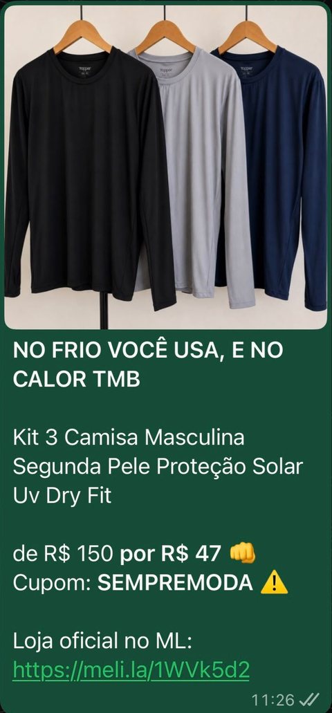 Kit de camisas com proteção UV